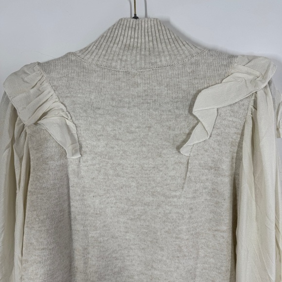 FIGARO Beige Sweater Long Sleeve Ruffle Knit Mini Dress  Quiet Luxury Size 2 - Picture 10 of 13